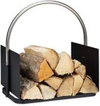 Relaxdays Firewood Basket, Metal, Nickel-Plated Handle, for Indoors, Wood Carrier, HxWxD: 43.5 x 40.5 x 30 cm, Black