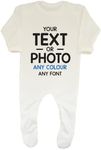 Shopagift Baby Personalised Any Text and Any Colour Sleepsuit Romper Annoucement Reveal Custom Gift White