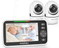 HelloBaby Baby Monitor with 2 Cameras and Night Vision, 5'' Split Screen Dual Baby Monitor with 26-Hour Battery, Pan-Tilt-Zoom Video Baby Monitors, No WiFi, ECO, 2-Way Audio, 8 Lullabies, 1000ft Range