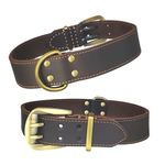 QRDA Brown Leather Dog Collar with Durable Brass Hardware Buckle and D Ring Adjustable Pet Collar for Large Breed Dogs