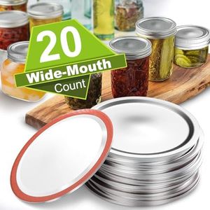 Wide Mouth Mason Jar Lids 20pcs 3.4 inch / 86mm Metal Canning Lids with Leak Proof and Airtight Seal Features for Meal Prep & Emergency Food Storage - Canning Supplies by Mason Jar