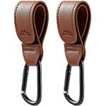 MoBearer | Baby Stroller Hooks Bag Hooks for Hanging Diaper Bags Multipurpose Hooks for Grocery Shopping Bags Premium Vegan Leather Pram Straps 2 Pcs (Brown)