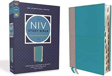 NIV Study Bible, Fully Revised Edition (Study Deeply. Believe Wholeheartedly.), Leathersoft, Teal/Gray, Red Letter, Thumb Indexed, Comfort Print