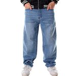 LUOBANIU Men's Baggy Jeans Hip Hop Jeans Loose fit 90s Vintage Cargo Pants Baggy Fit Fashion Dance Skater Skateboard Pants, 022 Blue, 34