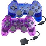 JINHOABF 2 Pack PS2 Wired Controller,Double Shock Gamepad Compatible with Playstation 2 Console (Clear Blue+Clear Purple)