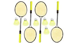 Badminton Racket Set, 4 Rackets (2 Pair) with 6 Nylon Shuttlecocks