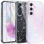 AROYI 3 in 1 Clear Glitter Case for Samsung Galaxy A35 5G Case with 2 Tempered Glass Screen Protector, Soft Bumper Anti-Scratch Sparkle Bling Women Girls Samsung Galaxy A35 Phone Case Cover