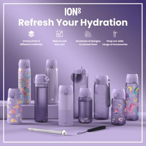 Ion8 Steel Water Bottle 600ml – Leak Proof, Flip Cover, Light Purple