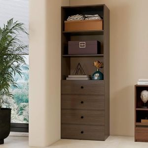 Nesbsakte Modular Closet System: Walk-in Closet System Garment Rack Built in Clothes Storage with 4 Drawers for Bedroom Brown Wood Grain 23.62''L x 16.34''W x 70.87''H