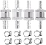 Swpeet 10Pcs 4 Sizes Fuel Non Return One Way Check Valve, 6mm 8mm 10mm 12mm Aluminum Alloy Fuel Oil Check Valve for One Way Petrol Diesel Gas with 6Pcs Universal Adjustable Hose Clamps