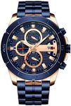 Mens Luxury Watches Business Chronograph Dress Waterproof Leather Strap Analog Quartz Wrist Watch (Steel Blue)