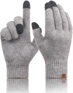 TRENDOUX Touchscreen Gloves for Men Women: Mens Cold Weather Warm Touch Screen Merino Wool Knit Gloves, Non-slip Thermal Fleece Glove for Outdoor Driving Running Hiking Adult Gift Large Size Midgray