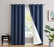 BFAM Store Thermal Insulated 100% Blackout Curtains for Bedroom with White Liner, Double Layer Full Room Darkening Noise Reducing Curtain 2 PC (Navy Blue, 10 FT Long)