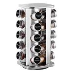 Countertop Revolving Spice Rack, 20-Jars Stainless Steel Spice Rack Organizer, Square Carousel Spice Rack Tower, Seasoning Storage Organization for Kitchen Home Dried Herbs