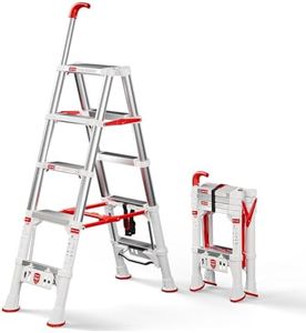 A-Frame Telescoping Extension Ladder，4.4FT Folding Step Stool with Safety Lock，Foldable Aluminum Ladder, Heavy Duty 5 Step Ladder 600lbs Capacity for Home Use