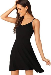 Verdusa Women's Adjustable Spaghetti Straps V Neck Flared Cami Slip Dress Black XS