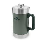 Stanley Classic Stay Hot French Press 1.4L - Keeps hot for 4 hours - Mesh Filter - Minimal Sediment - Integrated steel coffee press - BPA-free - Dishwasher Safe - Hammertone Green