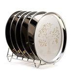 FORTUNA KITCHENWARE Stainless Steel Lunch/Dinner Plate Set of 6 with Laser Print (Heavy Gauge) Medium Size Round Kanchan Bhojan Thali - Diameter: 10 Inches/ 23.5 cms