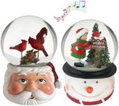 Romway S/2 Christmas Snow Globe, 100mm Cardinal Snow Globe, Musical Santa Claus and Snowman Base Snow Globe, Snow Globes，Santa Snow Globe，Red Bird Snow Globes