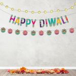 Party Propz Diwali Decoration Items for Home Decor, 1pc Happy Diwali Banner and 1pc Diya Shape Banner (Cardstock), 1pc Diwali Flower Lights For Home Decoration, Diwali Lights For Decoration For Home