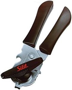Silit Can Opener with Integrated Bottle Opener, Lid Tongs and Opener, Stainless Steel, Plastic Handle, Black