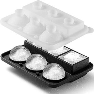 Nax Caki Ice Cube Molds Tray, Large Silicone Whiskey Ice Mold,2-in-1 Round Sphere Ice Ball Maker & Square Ice Trays for Cocktails, Bourbon, Whiskey Gifts for Men from Daughter Wife Son Kids… Black