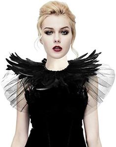 Feather Lace Shawl for Women - Gothic Feathers Crow Costume Witch Halloween Cape Accessories