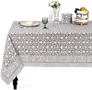 Ridhi Taupe Hand Block Print Cotton Rectangle Tablecloth 190" x 72" inches Reusable Table Cover Decorative Everyday Use for Dining Room, Farmhouse, Home Gift for Spring, Mother's Day
