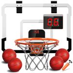 TEUVO Indoor Basketball Hoop Toys for Kids with Electronic Scoring 4 Balls, Mini Basketball Hoop for Door Bedroom Outdoor Mini Hoop Games Sport Toys Gifts for Age 3 5 6 7 8 9 10 12 Year Old Boys Girls