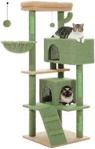 PAWZ Road Cat Tree 143cm Multi-Level Cat Tower Scratching Post Furniture with Hammock, 2 Cat Condos and Plush Perch Green