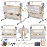 Doraystar Electric Bluetooth Smart Next to Me Crib, Foldable Convertible Baby Bedside Crib, Co-Sleeping Bassinet, Infant Bedside Sleeper Cradle with Music, Remote and 5 Swaying Gears (601 Beige)