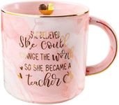 Vilight New Teacher Appreciation Gifts for Women - She Believed She Could So She Became A Teacher Mug - Pink Marble Coffee Cup 11 Oz