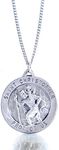Saint Christopher Medal Necklace Solid 925 Sterling Silver With 925 Sterling Silver 24 Inch Chain