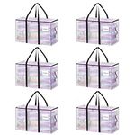 JOISCOPE 150L 6-Pack Large Capacity Clothes Storage Bag Organizer with Zips, Underbed Storage Box with Reinforce Handles & Waterproof Storage Tote, Foldable Packing Box for Moving House(Clear, 150L)