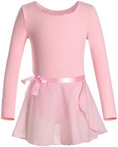 DANSHOW Girls Team Basic Long Sleeve Leotard with Skirt Kid Dance Ballet Tutu Dress(KD3028-XL-08)