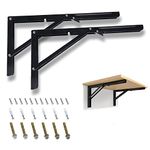 Boeray 16" Folding Shelf Bracket Carbon Steel Triangle Wall Mount Support Black Heavy Duty Paint Bench Table Shelf Brackets 90 Degree Hinge Shelves Tables 220 lb / 100KG Load Pack of 2 with Screw