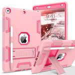 BENTOBEN iPad 9th Generation Case, iPad 8th Generation Case, iPad 7th Gen Case, iPad 10.2 2021/2020/2019 Case, Heavy Duty 3 in 1 Rugged Shockproof Protective Stand Penholder Kids Covers, Pink/Red