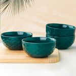 The Earth Store Teal Diamond 500ML Ceramic Bowl Dishwasher & Microwave Safe Bowl Mixing Bowl for Snacks, Pasta, Rice, Dal, Fruits, Salad, Noodles, Maggi and More Snack Bowl- Set of 4