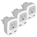 TESSAN Germany France Travel Power Adapter 3 Pack, Schuko European Plug with 2 USB, Type E F Outlet Adaptor for US to Europe EU German French Russia Iceland Spain Greece Norway Korea