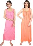 BROUZZZ4U Women's Hosiery Cotton Maxi Nighty for Women Sleeveless Midi Slip Nightgown Nightdress Sleepwear Camisole Chemise Solid Petticoat Nighty for Women (Free Size_Pack of 2)