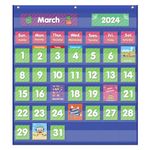 EAMAY Classroom Monthly Calendar Pocket Chart with 71 Cards for Kids Learning for Home,Blue