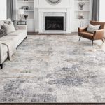 Living Room Area Rugs - 9x12 Washable Abstract Large Soft Indoor Rug Neutral Modern Low Pile Carpet for Bedroom Dining Room Farmhouse Home Office - Grey Orange