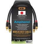 WORLDS BEST CABLES 1 Foot – High-Definition Audio Interconnect Cable Pair Custom Made Using Mogami 2964 Wire and Amphenol ACPL Black Chrome Body, Gold Plated RCA Connectors