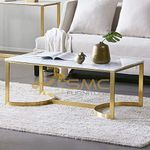 SMC FURNITURE Marvel Coffee Table in Gold Finish with Marble top.