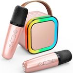 Karaoke Machine for Kids Adults, Portable Bluetooth Mini Karaoke Microphone Singing Speaker with 2 Wireless Mic and Light,Toys for All Smartphones,Birthday, Family,Home Party (Rose Gold)