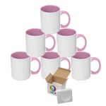 MR.R 11oz Sublimation Blank Coffee Mugs,Cup Blank White Mug Cup with Pink Color Mug Inner and Handle,Set of 6