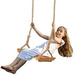 Wooden Swing Seat for Adults ,Morwealth Tree Swing with Adjustable Hemp Rope for Indoor and Outdoor Garden Swing Seat 19 x 9.8 Inch Load Capacity 160 kg