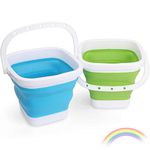 Sand Beach Toy Foldable Buckets Rubber Pails for Kids Adults, Collapisible Pails Sandbox Kit Tool Multi Use for Outdoor, Indoor Washing, Camping, Traveling, Beach, Picnic 2 Pack