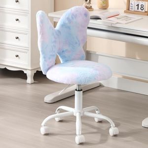 Kmax Kids Desk Chair, Faux Fur Butterfly Chair with Wheels Adjustable Fuzzy Kids Office Chair Cute Swivel Childrens Chair for Bedroom Reading Room - Dreamy Blue