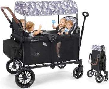 ELEMARA 4 Seater Wagon Stroller, Premium Stroller Wagon for 4 Kids, Foldable All-Terrain Wagon for Kids with Canopy, Adjustable Push/Pull Handles,Convertible High Seat&Organizer, Black+Purple
